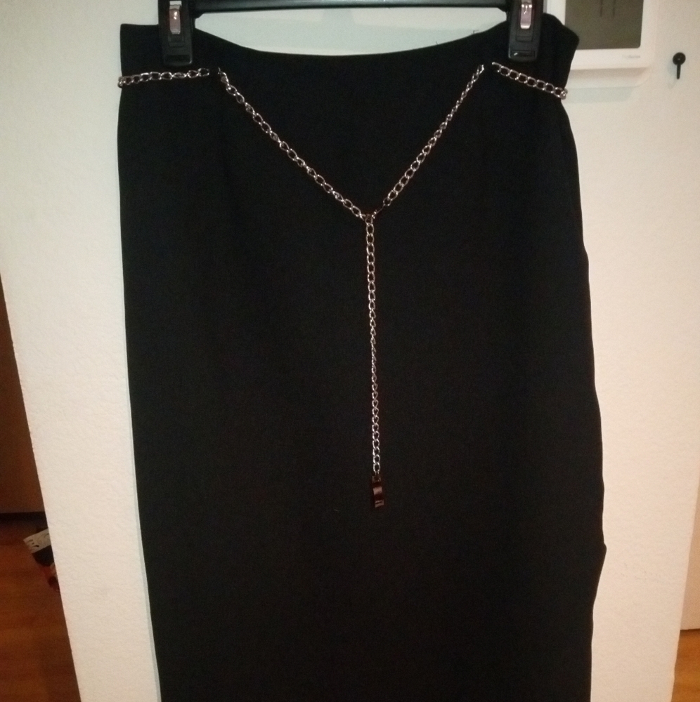 Long Black  Skirt with Chain Belt